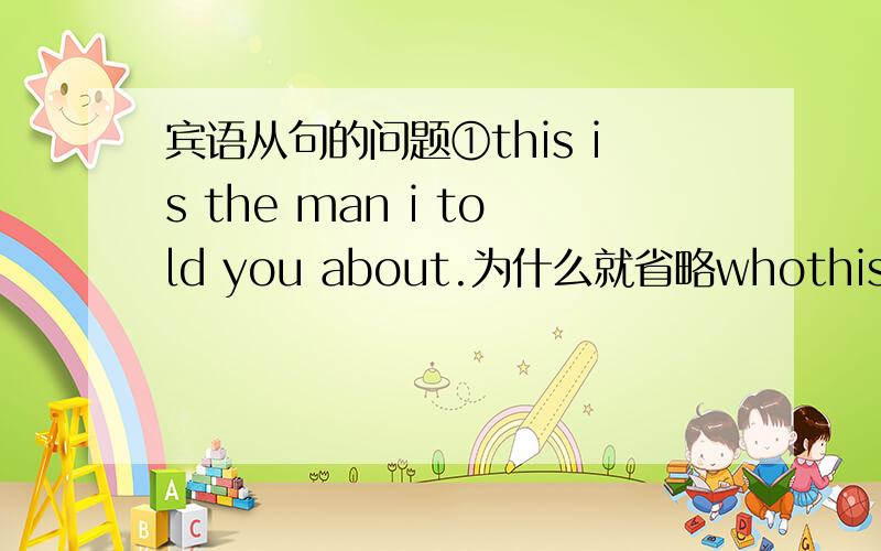 宾语从句的问题①this is the man i told you about.为什么就省略whothis is th