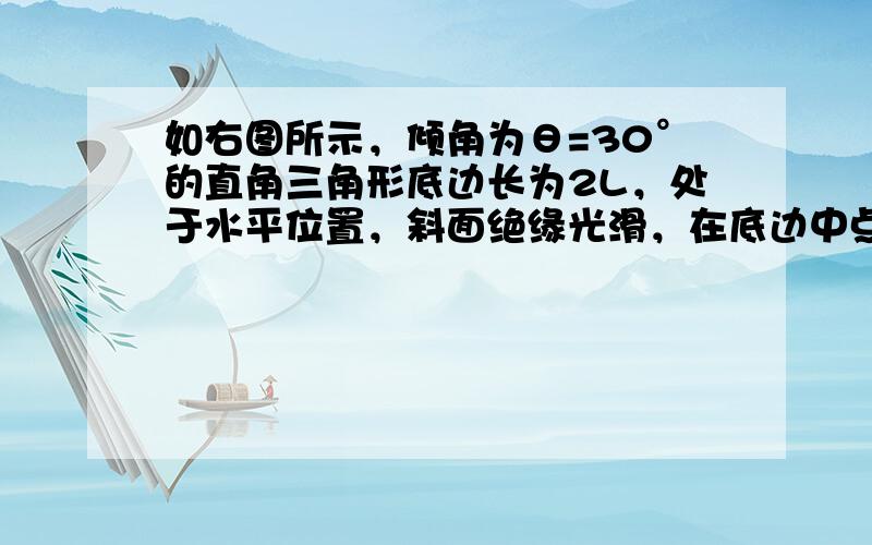 如右图所示，倾角为θ=30°的直角三角形底边长为2L，处于水平位置，斜面绝缘光滑，在底边中点O处固定一正点电荷Q．让一质