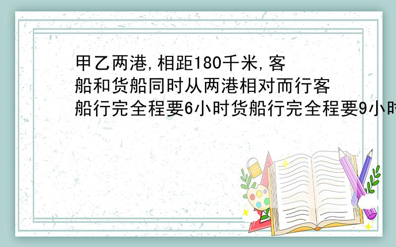 甲乙两港,相距180千米,客船和货船同时从两港相对而行客船行完全程要6小时货船行完全程要9小时相遇时各行