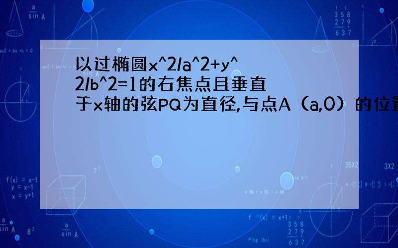 以过椭圆x^2/a^2+y^2/b^2=1的右焦点且垂直于x轴的弦PQ为直径,与点A（a,0）的位置是?