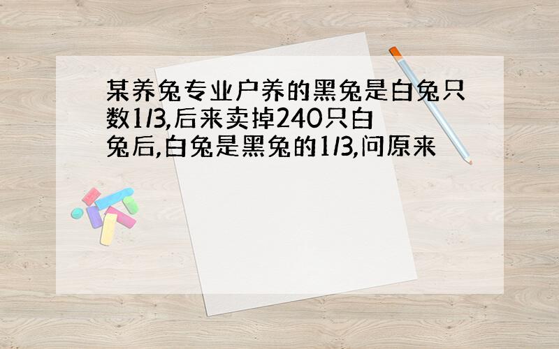 某养兔专业户养的黑兔是白兔只数1/3,后来卖掉240只白兔后,白兔是黑兔的1/3,问原来