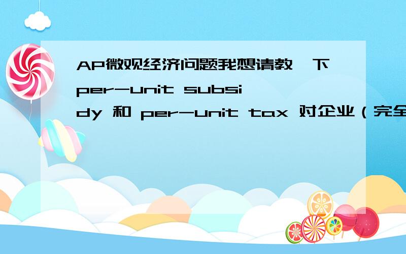 AP微观经济问题我想请教一下per-unit subsidy 和 per-unit tax 对企业（完全竞争和垄断）的M