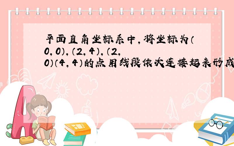 平面直角坐标系中,将坐标为（0,0）,（2,4）,（2,0）（4,4）的点用线段依次连接起来形成一个图案：