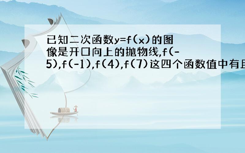 已知二次函数y=f(x)的图像是开口向上的抛物线,f(-5),f(-1),f(4),f(7)这四个函数值中有且只有一个值