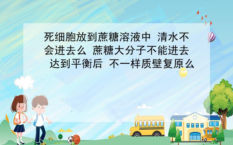 死细胞放到蔗糖溶液中 清水不会进去么 蔗糖大分子不能进去 达到平衡后 不一样质壁复原么