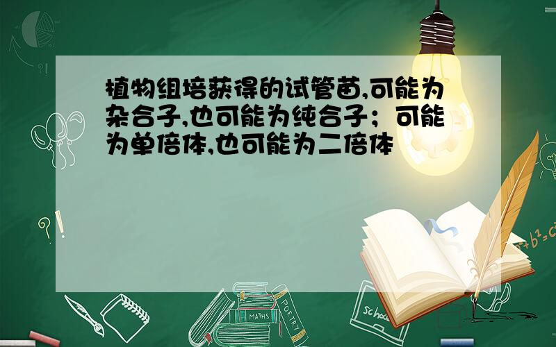 植物组培获得的试管苗,可能为杂合子,也可能为纯合子；可能为单倍体,也可能为二倍体