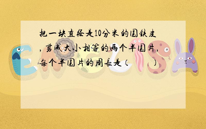 把一块直径是10分米的圆铁皮，剪成大小相等的两个半圆片，每个半圆片的周长是（　　）