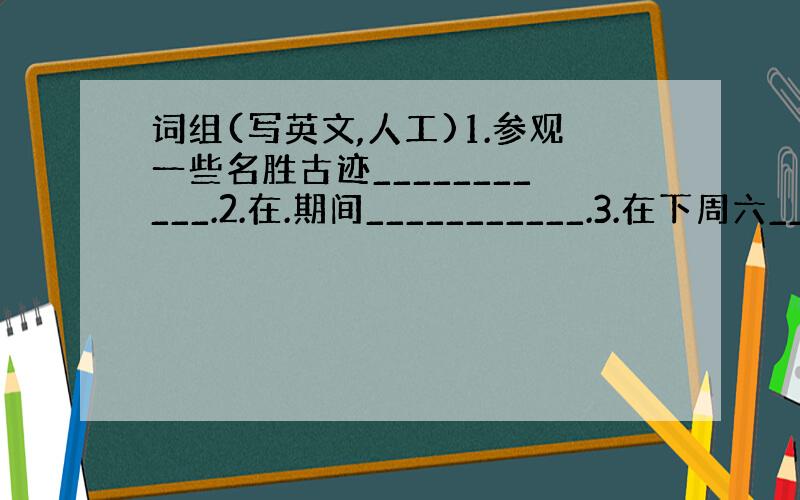 词组(写英文,人工)1.参观一些名胜古迹___________.2.在.期间___________.3.在下周六____