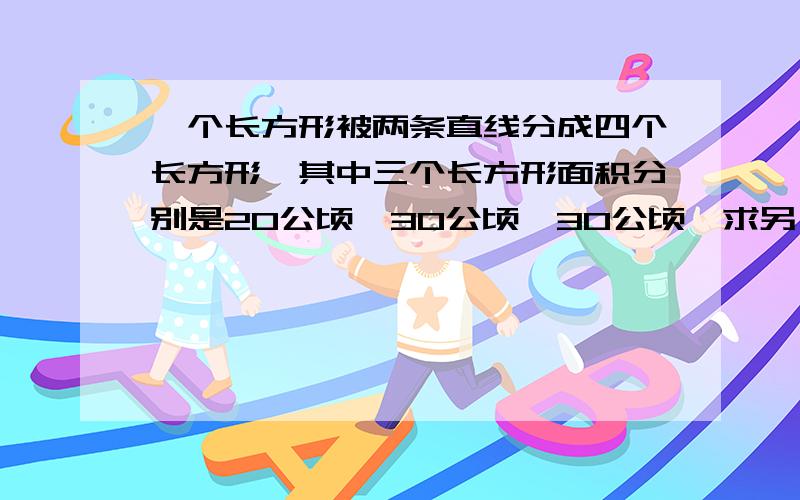 一个长方形被两条直线分成四个长方形,其中三个长方形面积分别是20公顷,30公顷,30公顷,求另一个长方形的面积?