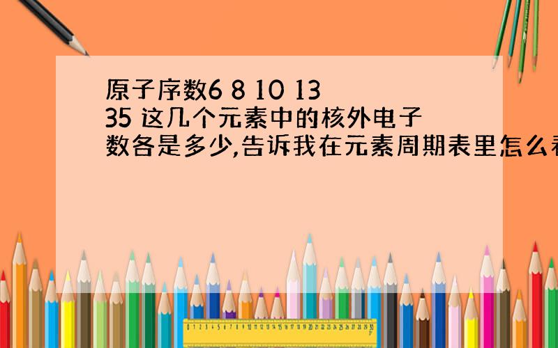 原子序数6 8 10 13 35 这几个元素中的核外电子数各是多少,告诉我在元素周期表里怎么看