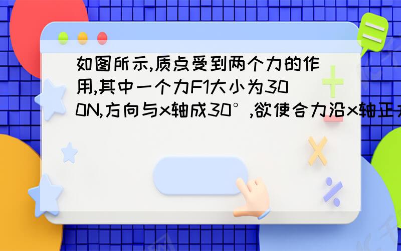 如图所示,质点受到两个力的作用,其中一个力F1大小为300N,方向与x轴成30°,欲使合力沿x轴正方向,则另一个力F2最