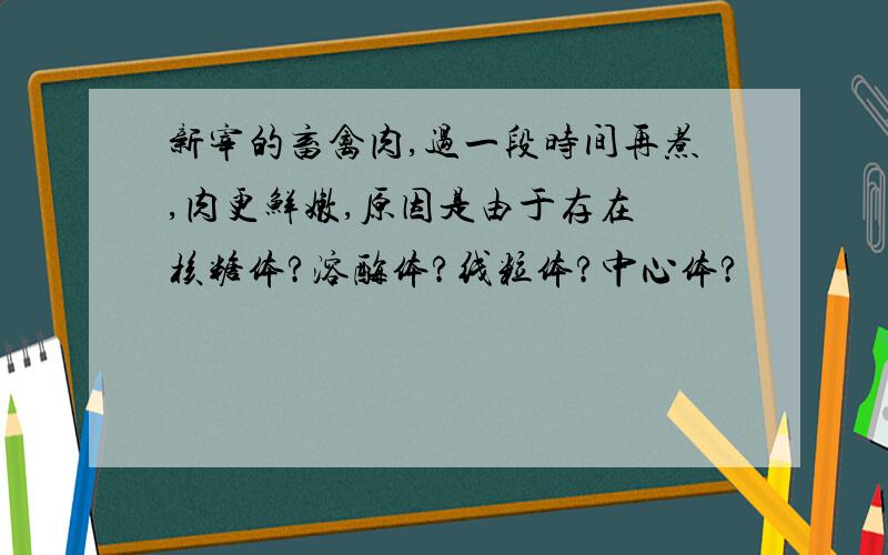 新宰的畜禽肉,过一段时间再煮,肉更鲜嫩,原因是由于存在 核糖体?溶酶体?线粒体?中心体?