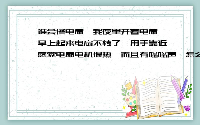 谁会修电扇,我夜里开着电扇,早上起来电扇不转了,用手靠近感觉电扇电机很热,而且有嗡嗡声,怎么回事呀