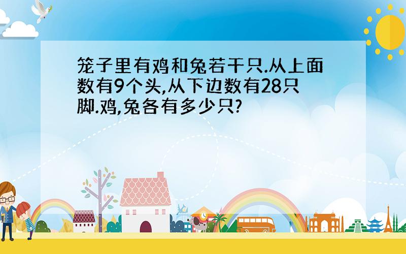 笼子里有鸡和兔若干只.从上面数有9个头,从下边数有28只脚.鸡,兔各有多少只?