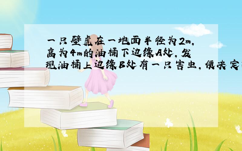 一只壁虎在一地面半径为2m,高为4m的油桶下边缘A处,发现油桶上边缘B处有一只害虫,便决定捕捉它,为了不引起害虫的注意,