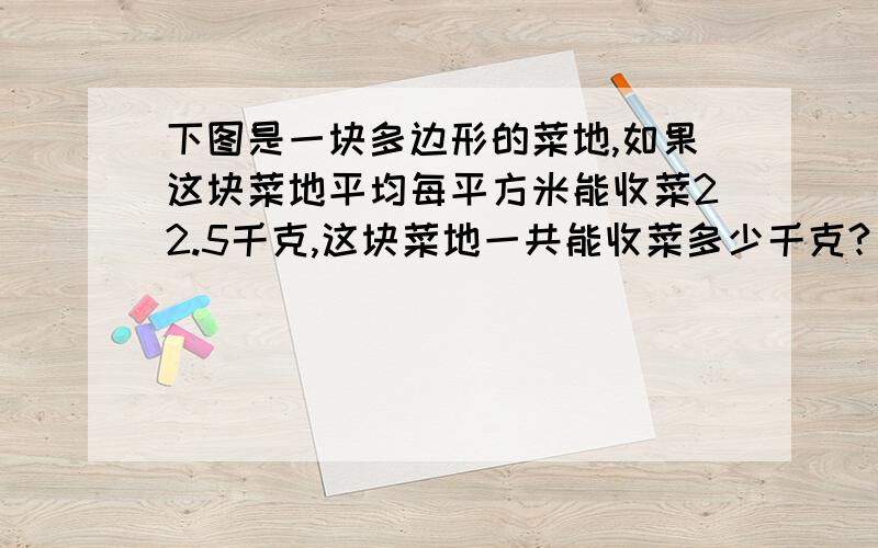 下图是一块多边形的菜地,如果这块菜地平均每平方米能收菜22.5千克,这块菜地一共能收菜多少千克?