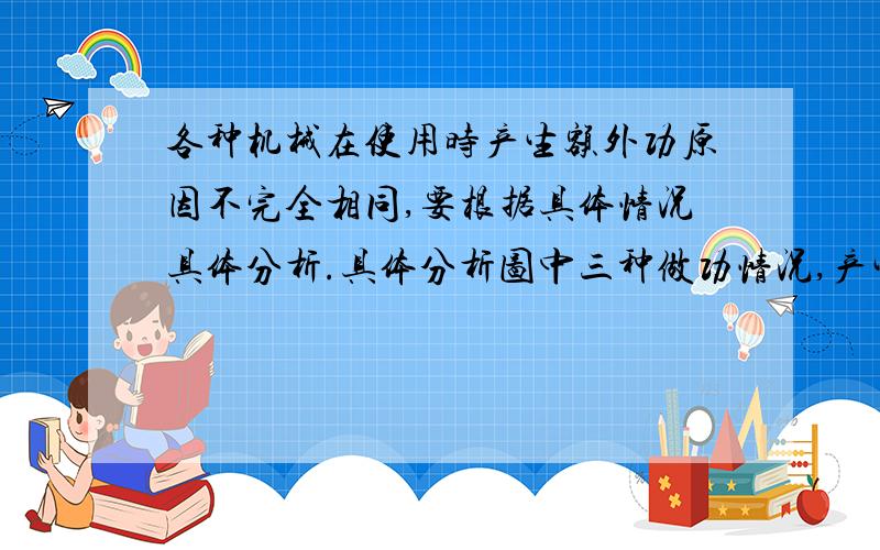 各种机械在使用时产生额外功原因不完全相同,要根据具体情况具体分析.具体分析图中三种做功情况,产生额外功最多的应是（ &n