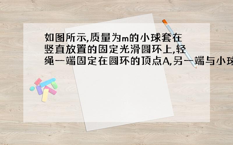 如图所示,质量为m的小球套在竖直放置的固定光滑圆环上,轻绳一端固定在圆环的顶点A,另一端与小球相连,小球静止时位于环上的