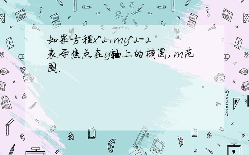 如果方程x^2+my^2=2表示焦点在y轴上的椭圆,m范围.