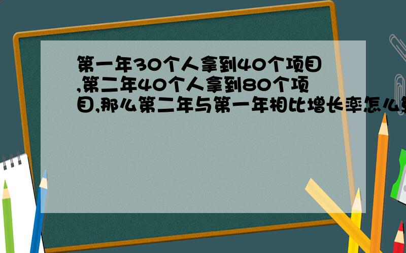 第一年30个人拿到40个项目,第二年40个人拿到80个项目,那么第二年与第一年相比增长率怎么算?