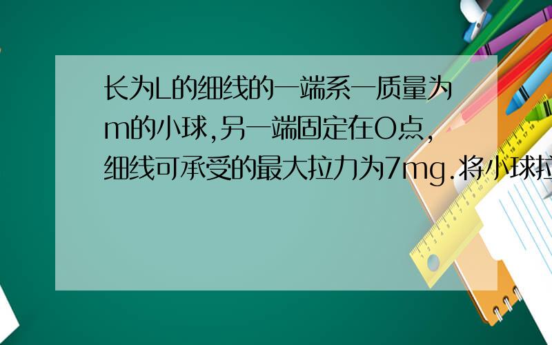 长为L的细线的一端系一质量为m的小球,另一端固定在O点,细线可承受的最大拉力为7mg.将小球拉起.