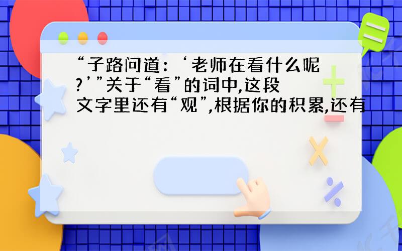 “子路问道：‘老师在看什么呢?’”关于“看”的词中,这段文字里还有“观”,根据你的积累,还有