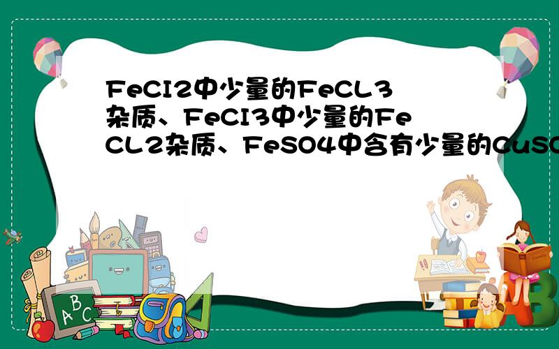 FeCI2中少量的FeCL3杂质、FeCI3中少量的FeCL2杂质、FeSO4中含有少量的CuSO4杂志.怎么用提纯