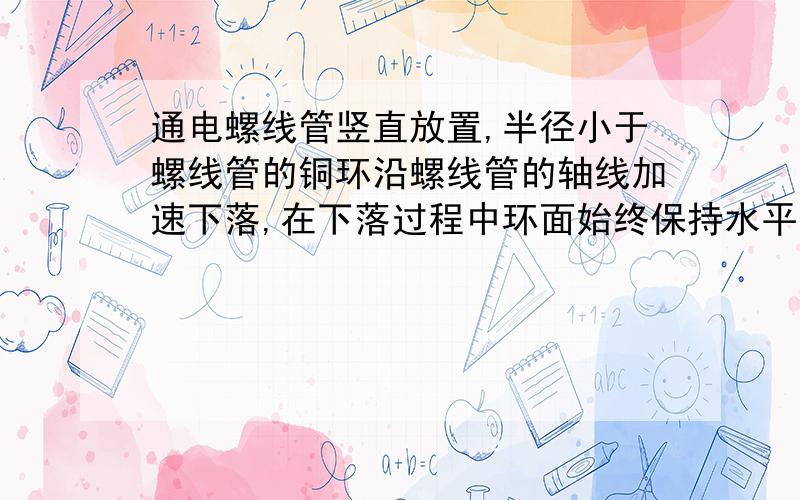 通电螺线管竖直放置,半径小于螺线管的铜环沿螺线管的轴线加速下落,在下落过程中环面始终保持水平.铜环先后通过轴线上123位