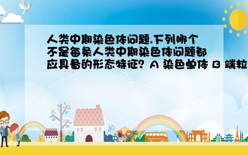 人类中期染色体问题.下列哪个不是每条人类中期染色体问题都应具备的形态特征？A 染色单体 B 端粒 C 着丝粒 D 随体