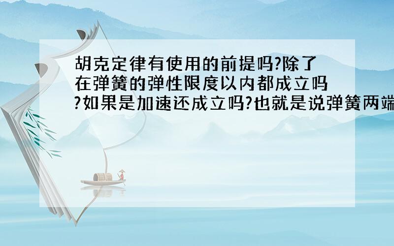 胡克定律有使用的前提吗?除了在弹簧的弹性限度以内都成立吗?如果是加速还成立吗?也就是说弹簧两端的弹力在加速时也想等吗?麻