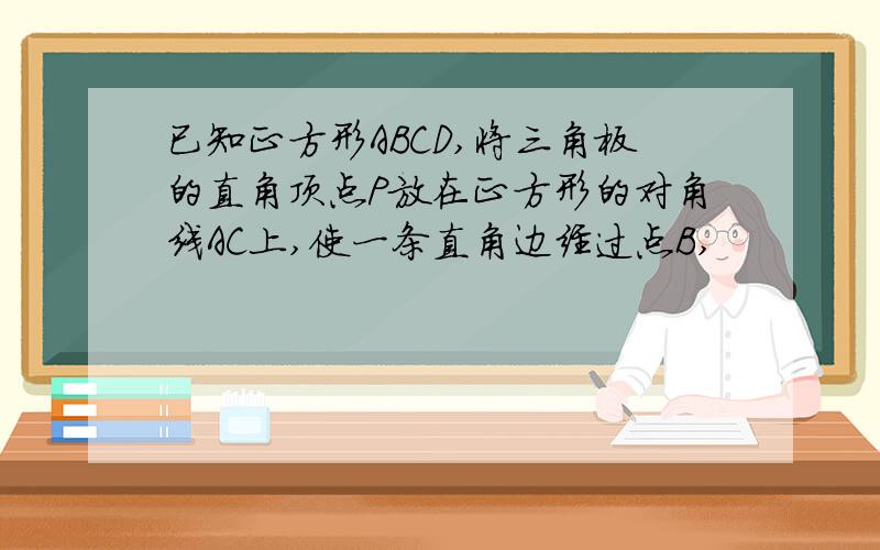 已知正方形ABCD,将三角板的直角顶点P放在正方形的对角线AC上,使一条直角边经过点B,