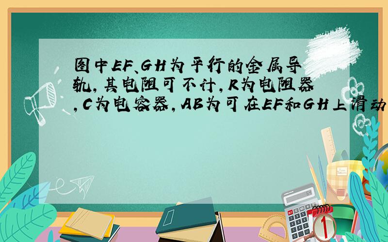 图中EF、GH为平行的金属导轨,其电阻可不计,R为电阻器,C为电容器,AB为可在EF和GH上滑动的导体横杆．