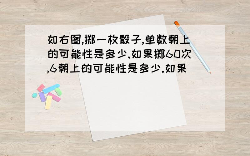 如右图,掷一枚骰子,单数朝上的可能性是多少.如果掷60次,6朝上的可能性是多少.如果