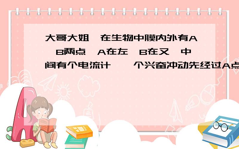 大哥大姐,在生物中膜内外有A,B两点,A在左,B在又,中间有个电流计,一个兴奋冲动先经过A点后通过B点 问为什么A,B间