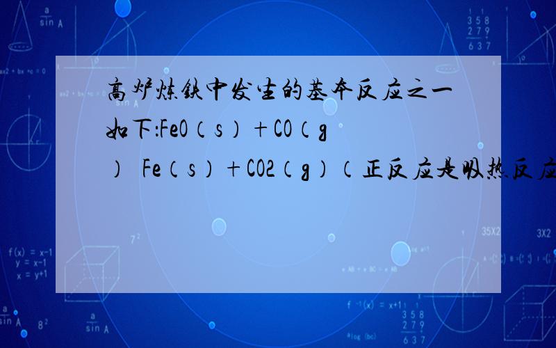 高炉炼铁中发生的基本反应之一如下：FeO（s）+CO（g）⇌Fe（s）+CO2（g）（正反应是吸热反应），其平衡常数可表