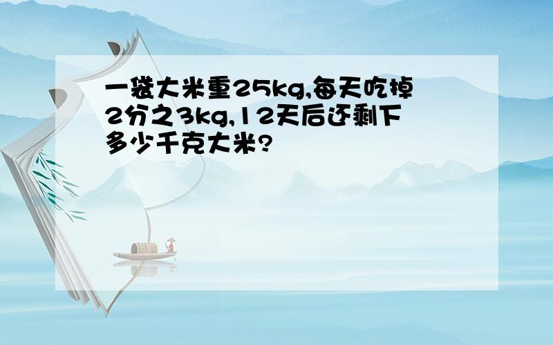 一袋大米重25kg,每天吃掉2分之3kg,12天后还剩下多少千克大米?