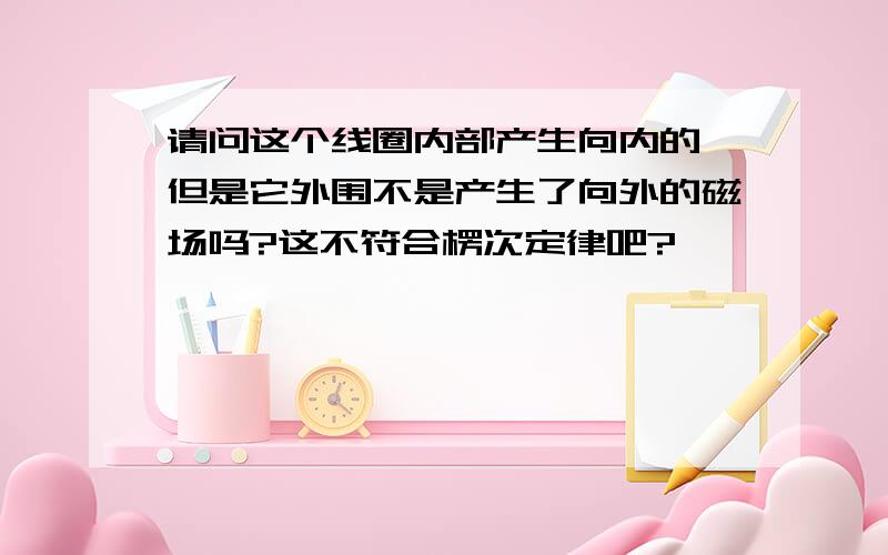 请问这个线圈内部产生向内的,但是它外围不是产生了向外的磁场吗?这不符合楞次定律吧?