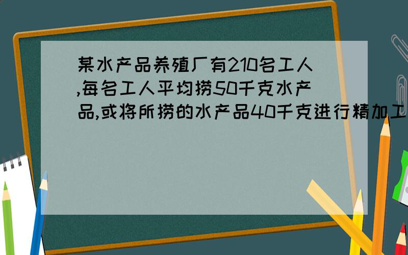 某水产品养殖厂有210名工人,每名工人平均捞50千克水产品,或将所捞的水产品40千克进行精加工.已知每千克