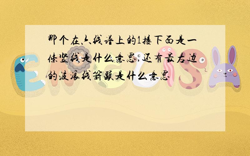 那个在六线谱上的1接下面是一条竖线是什么意思,还有最右边的波浪线箭头是什么意思