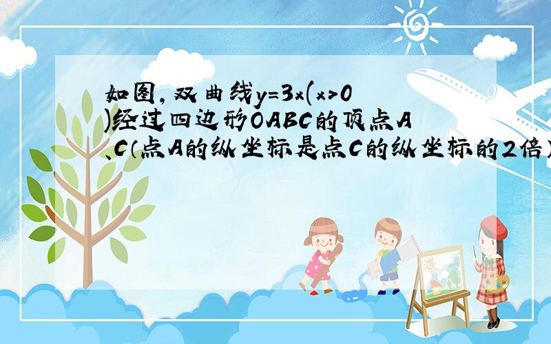 如图，双曲线y＝3x(x＞0)经过四边形OABC的顶点A、C（点A的纵坐标是点C的纵坐标的2倍），∠ABC=90°，OC