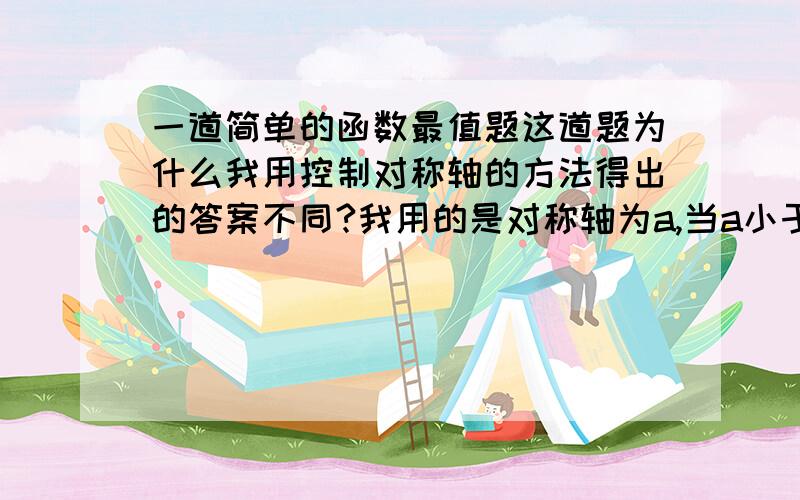 一道简单的函数最值题这道题为什么我用控制对称轴的方法得出的答案不同?我用的是对称轴为a,当a小于1时,a大于等于1小于等