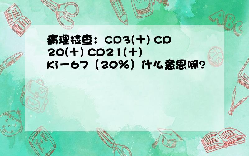 病理检查：CD3(＋) CD20(＋) CD21(＋) Ki－67（20％）什么意思啊?