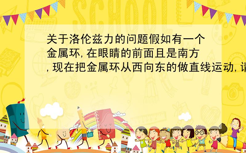 关于洛伦兹力的问题假如有一个金属环,在眼睛的前面且是南方,现在把金属环从西向东的做直线运动,请问金属环中的电流方向也可以