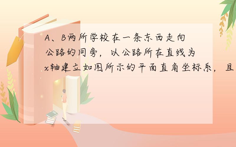 A、B两所学校在一条东西走向公路的同旁，以公路所在直线为x轴建立如图所示的平面直角坐标系，且点A的坐标是（2，2），点B