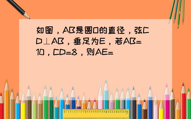 如图，AB是圆O的直径，弦CD⊥AB，垂足为E，若AB=10，CD=8，则AE=______．