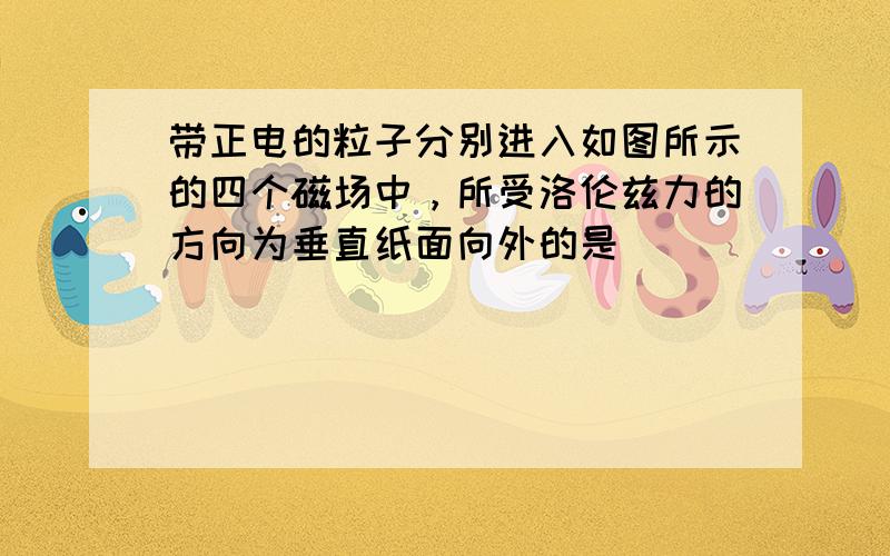 带正电的粒子分别进入如图所示的四个磁场中，所受洛伦兹力的方向为垂直纸面向外的是（　　）