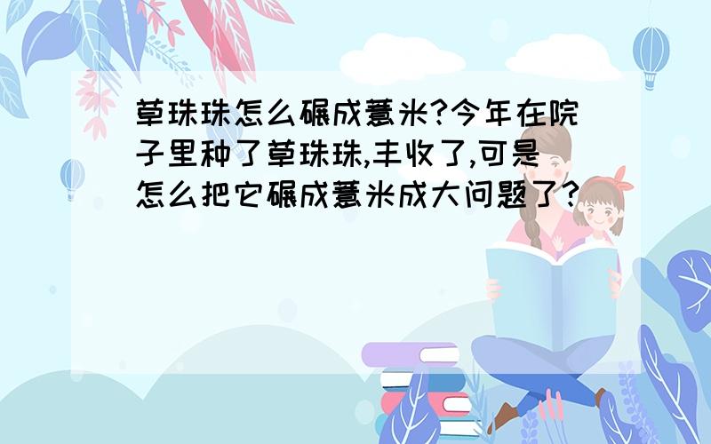 草珠珠怎么碾成薏米?今年在院子里种了草珠珠,丰收了,可是怎么把它碾成薏米成大问题了?