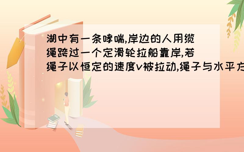 湖中有一条哮喘,岸边的人用缆绳跨过一个定滑轮拉船靠岸,若绳子以恒定的速度v被拉动,绳子与水平方向成的角度是α,船是否匀加