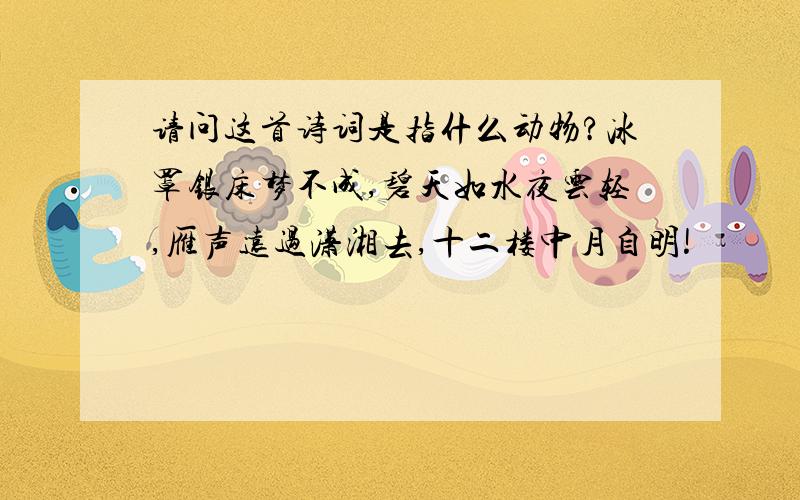 请问这首诗词是指什么动物?冰罩银床梦不成,碧天如水夜云轻,雁声远过潇湘去,十二楼中月自明!