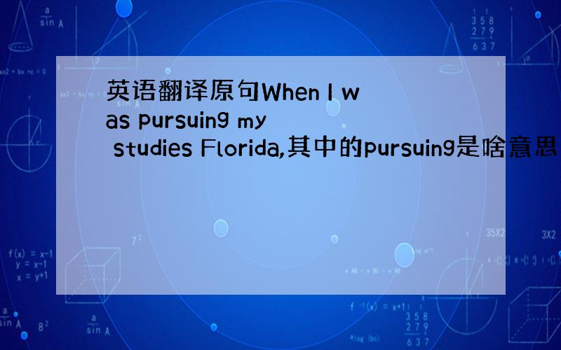 英语翻译原句When I was pursuing my studies Florida,其中的pursuing是啥意思